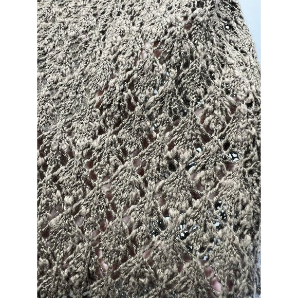 Chicos Sweater Open Crochet Size Large Tan Brown Beach Stretch Cotton Blend Knit - Picture 5 of 9